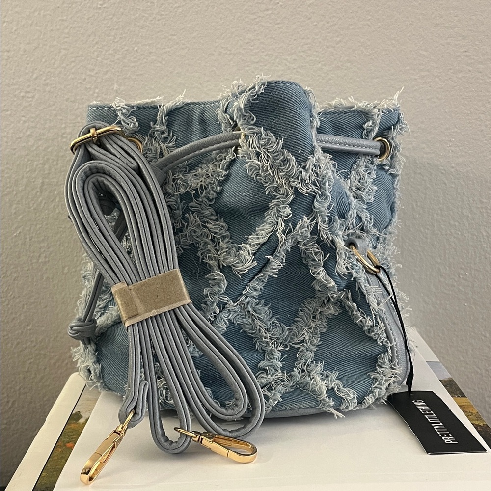 PrettyLittleThing Distressed Denim Mini Bucket Bag NWT